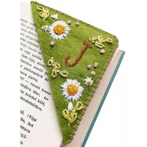 Personalized Hand Embroidered Corner Bookmark - Unique Cute Flower Letter Embroidery, Felt Triangle Page Stitched, Handmade Bookmark for Book Lovers