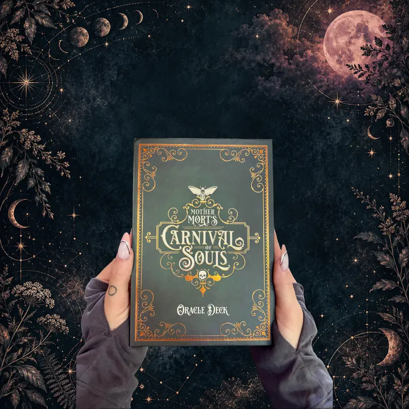 Mother Mort's Carnival 1897 Oracle Deck - 32-card Green Foil-accented Set with 76-page Guidebook & 80-page Storybook for Frightful Characters & Misery Rebirth