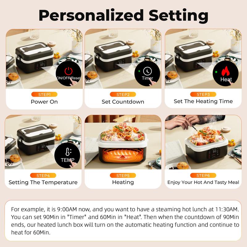 Adult Wireless Electric Heating Lunch Box, 8000mAh Rechargeable Timer Automatic Heating Lunch Box, 1L Portable Self-Heating Food Warmer With Fork And Spoon And Insulated Carrying Bag, Suitable For Office, Picnic, Car And Travel Outdoor Use