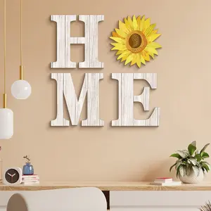 Sunflower Home Wooden Hanging Signs Set, Vintage Wall Decor for Living Room Kitchen Porch, Ideal Housewarming Gift, 4 Pieces