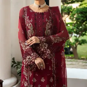 Pakistani Dress Salwar Kameez Suit for Women Luxury Chiffon Dress with Emblishments and Embroidery Long Sleeve Organza Dupatta Party Wear - Formal