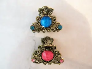small mini metal jeweled antique bronze hair claw clip