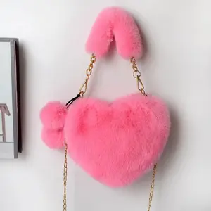 Heart Shaped Fluffy Crossbody Bag with Chain Strap Cute Clutch for Casual & Special Occasions Perfect Gift Option