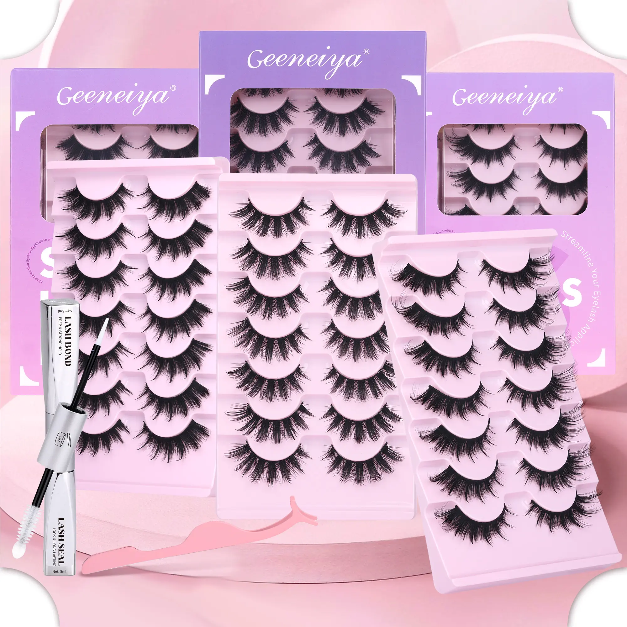 Geeneiya Cosmetic Lashes Kit - 10-16mm Lashes Strips, Queen 02 Anime False Eyelashes with Bond & Seal for Eye Makeup, Eyelash Extension Look