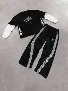Men's Letter Print 2 in 1 Sweatshirt & Drawstring Waist Pants Activewear Set, Regular Fit Casual Round Neck Long Sleeve Pullover & Trousers, Men's Spring & Fall Clothes, Sweatsuit Sets