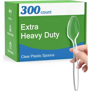 300 Count Clear Plastic Spoons Disposable, , Heat Resistant, Solid and Durable Disposable Spoons Heavy Duty Bulk,  Spoons plastic disposable for Party