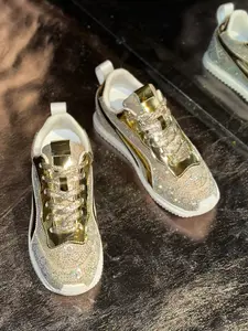 Full Diamond Thick Sole Dad Shoes, Sparkling Casual Sporty Sneakers, Thick Soled Sneakers, Height Increasing Fashion Footwear for Women