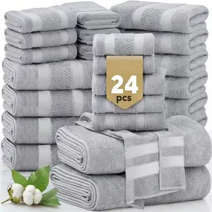 Luxury 12/24-Piece Cotton Bath Towel Set, Hotel Quality Thick & Soft Bathroom Towels, Highly Absorbent Quick-Dry Towels for Spa, Gym & Home