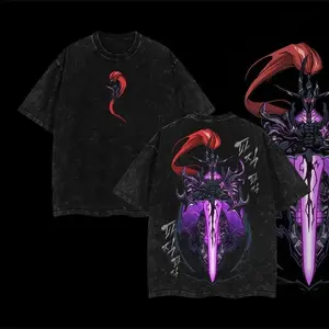 Men's Solo Leveling Igris Shadow Knight Manhwa Graphic T-Shirt, Vintage Double-Sided Distressed Short-Sleeve Streetwear Top