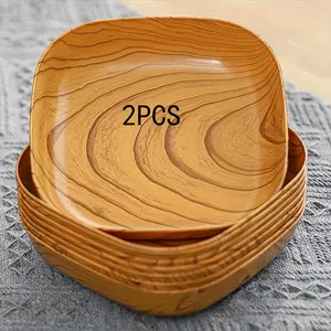 2/6 piece reusable imitation wood plastic trays, suitable for sushi, appetizers, desserts, fruits, snacks, etc. They can be washed with water and are very suitable for kitchen storage and table decoration. Made of wheat straw material, it is safe.