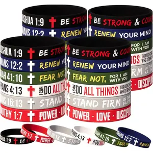 60 count Bulk Christian  Wristbands with Inspirational  Verse - Scripture Bracelets Church Gifts, Sunday School Prizes, Party Favors