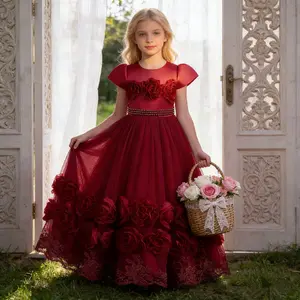 011  Girls Wedding Evening Gown Party Girl Formal Long Dresses For Kids Girl Princess Dress Flower Girl Dress Rose Party Pageant Dress