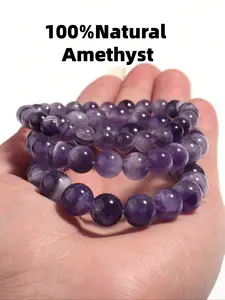 Natural Dream Amethyst Stretch Bracelet, Healing Crystal Bead, Dogtooth Amethyst Crystal Healing Properties Jewelry, Stress Relief & Relaxation Accessory for All Ages