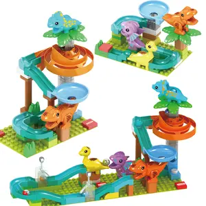 Dinosaur Marble Run Building Blocks: STEM Marble Maze Game Marble Run for Kids Ages 3-5 4-8 Ultimate Dinosaur Toy Set with Track Launcher Gravity Hammer,Compatible with Major Brands