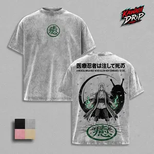 Tsunade Narutoo Anime T-Shirt | Legendary Sannin Tsunade Medical Ninja Graphic Tee | Japanese Manga Ninja Vintage Clothing Washed Oversized T-Shirt | Anime Fan Gift Apparel | Tsunade Back Print Shirt | Narutoo Manga Streetwear