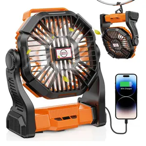 Multifunctional Portable Camping Fan 10000mAh Adjustable Angle High Air Fan with LED Light for RV Trip Tent Fishing and Outdoor Activities gear