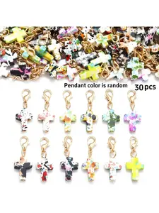 30Pcs Multi Color Cross Turquoise Resin Pendants DIY Keychain Keyring Craft Making Accessories Jewelry Findings