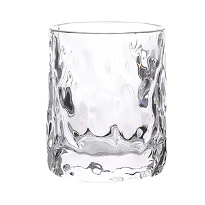 KAWASIMAYA Thickened Glacier Wood Grain Glass Cup 216ml Whiskey Glass High-Quality Crystal Glass with Unique Wood Grain Design for Elegant Drinking Experience