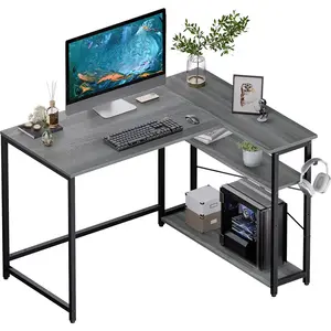 43 Inch L Shaped Computer Desk with Reversible Side Storage Shelves, Small Corner Desk for Small Space Home Office,Writing Study Table PC Desk for Bedroom,Espresso Gray