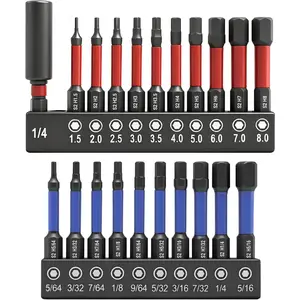 21- 2.5" Hex  Allen Wrench Drill Bit Set, 1/4" Hex-Shank S2 Steel Drill Bits Sets with 2.3" Extension Bit Holder, SAE & Metric Allen Key, Mechanic  Repair