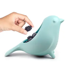 BLUE BIRD Ceramic Bird Strainer,  Soak-and-Serve Colander for Fruits and Veggies, 4.5" x 8.5" x 6", Whimsical and Charming Kitchenware and Kitchen Accessories, Great Gift for Bird Lovers
