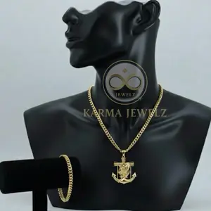 5mm Cuban Necklace & Bracelet Set with Angel Eagle Pendant — 24” Chain