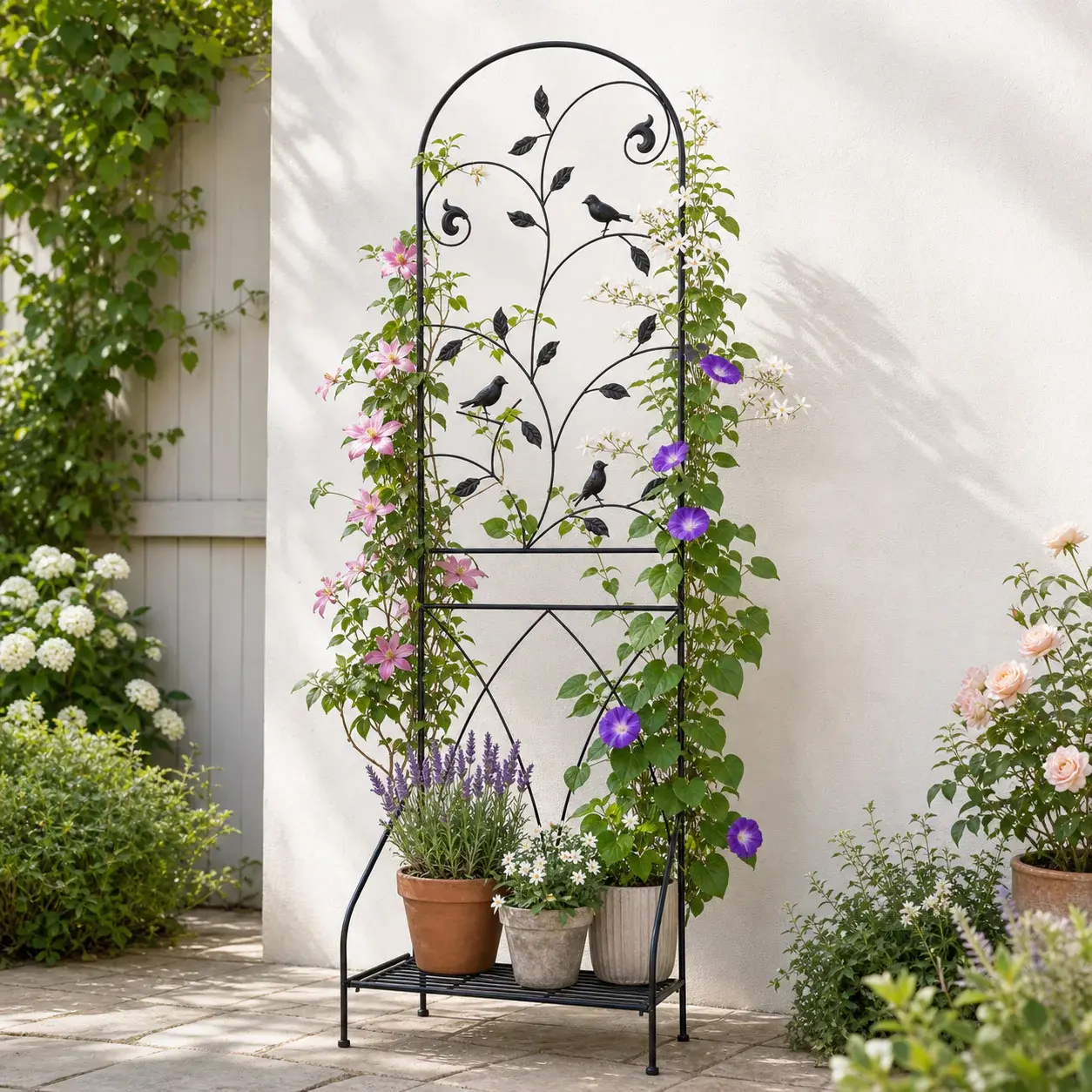 71in Metal Garden Trellis with Plant Stand for Climbing Plants, Train clematis, jasmine, roses, ivy, Rose, Peas, Cucumbers Trellis,