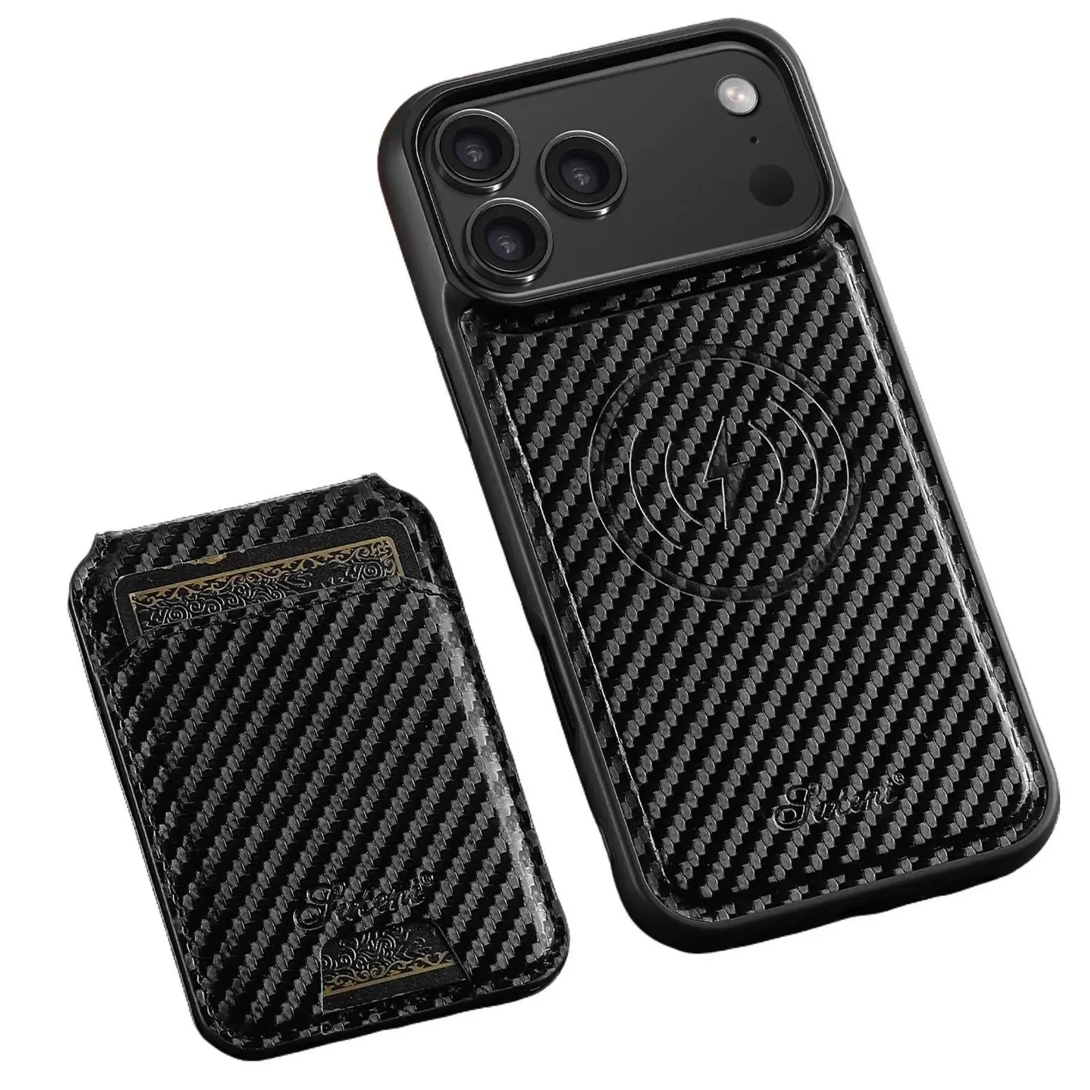 2in1 Carbon Fiber Phone Case with Detachable Card Wallet For iPhone 17 Pro Max 17 Air 17 Pro 16/15/14/13 Pro Max, Compatible with Magsafe Wireless Charging,Magnetic PU leather Cover Credit Card Slots Flip Kickstand #SummerVibes