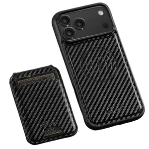 2in1 Carbon Fiber Phone Case with Detachable Card Wallet For iPhone 17 Pro Max 17 Air 17 Pro 16/15/14/13 Pro Max, Compatible with Magsafe Wireless Charging,Magnetic PU leather Cover Credit Card Slots Flip Kickstand