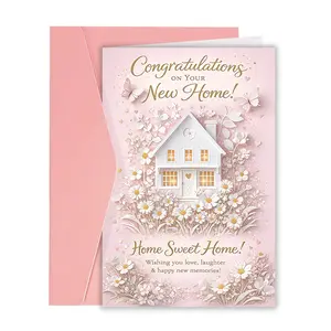 A Set of Two Items (An Envelope And a Greeting Card) to Congratulate Someone on Their New Home. This Card Features a Lovely Floral Design, Making It Ideal for Housewarming Presents for Family And Friends, Conveying Wishes of Love