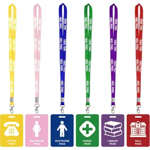 6 Pieces Hall Pass Lanyards and School Passes Set PVC Passes for School Classrooms Hall Library Restroom Office Nurse Teacher Supplies