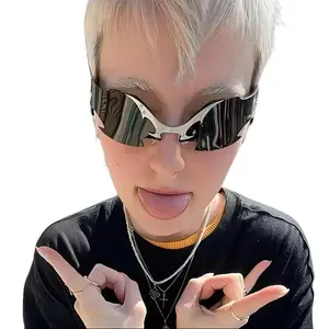 Polarized Mirrored Frameless Fashion Sunglasses with UV Protection, Hip-Hop Punk Futuristic Eyewear for Nightclubs, Dancing & Daily Streetwear