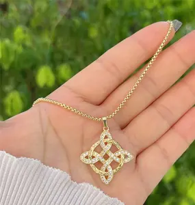 Zircon necklace witch knot/snowflake/square necklace for women to wear daily Mother's Day gift Rhinestone Pendant Jewelry