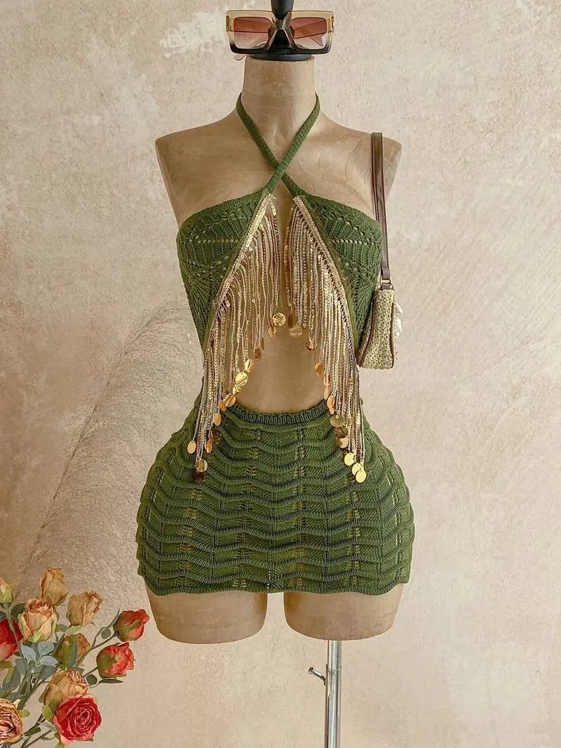 tassel backless dress Cleo Plunge Cowl Neck Mini Dress