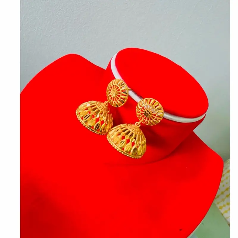 Gold Tone Pinjada Jhumka Earrings - Elegant Traditional Design for Women's Jewelry Collection