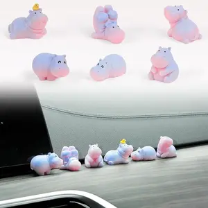 Mini Hippopotamus Car Dashboard Figurines Set of 6 Cute 1inch Hippo Car Decorations Kawaii Car Interior Decor Accessories Gifts for Hippo Lover