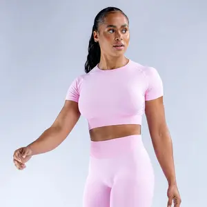 Short Sleeve Seamless Outdoor  Running Breathable Moisture Absorbing Quick Drying Short Sleeve Tight Yoga Suit Comfortable Top long sleeve stand collar solid color casualsportswear gym  yoga outfit breathable short sleeve t-shirt dfyne impact Sleeveless