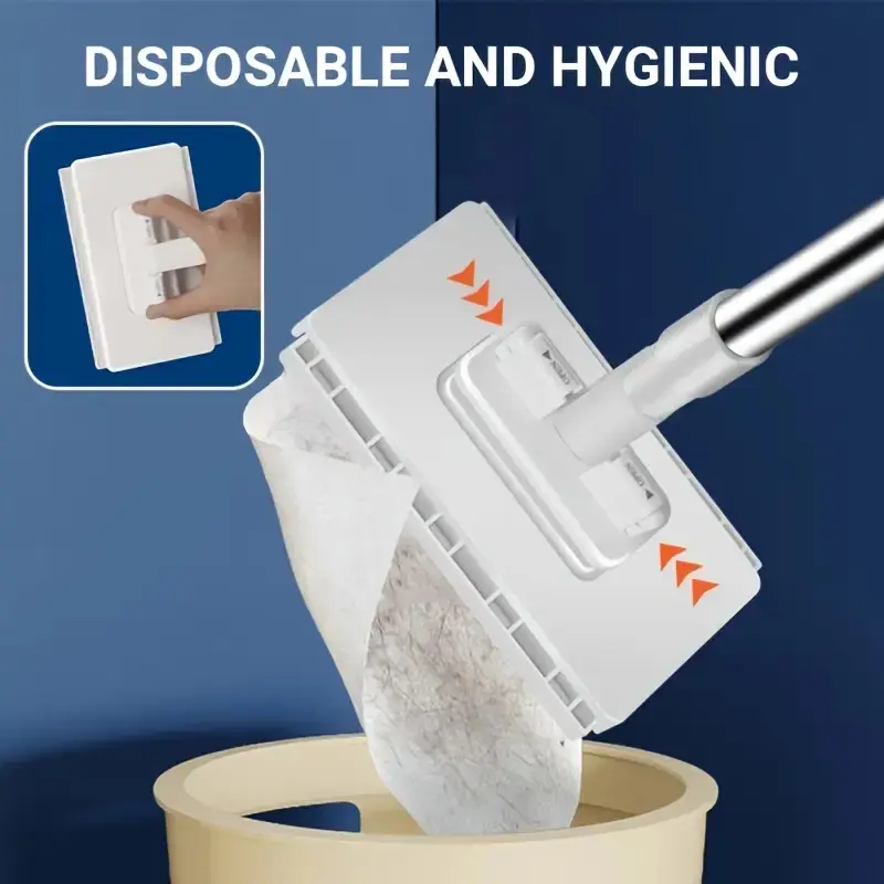 Automatic Hand-Free Mop System with Single-Click Fabric Change, Heavy-Duty Abs Structure, Space-Saving Design, Ideal for Kitchen & Bathroom, Lightweight Flat Mop, Cleaning Floor Mop