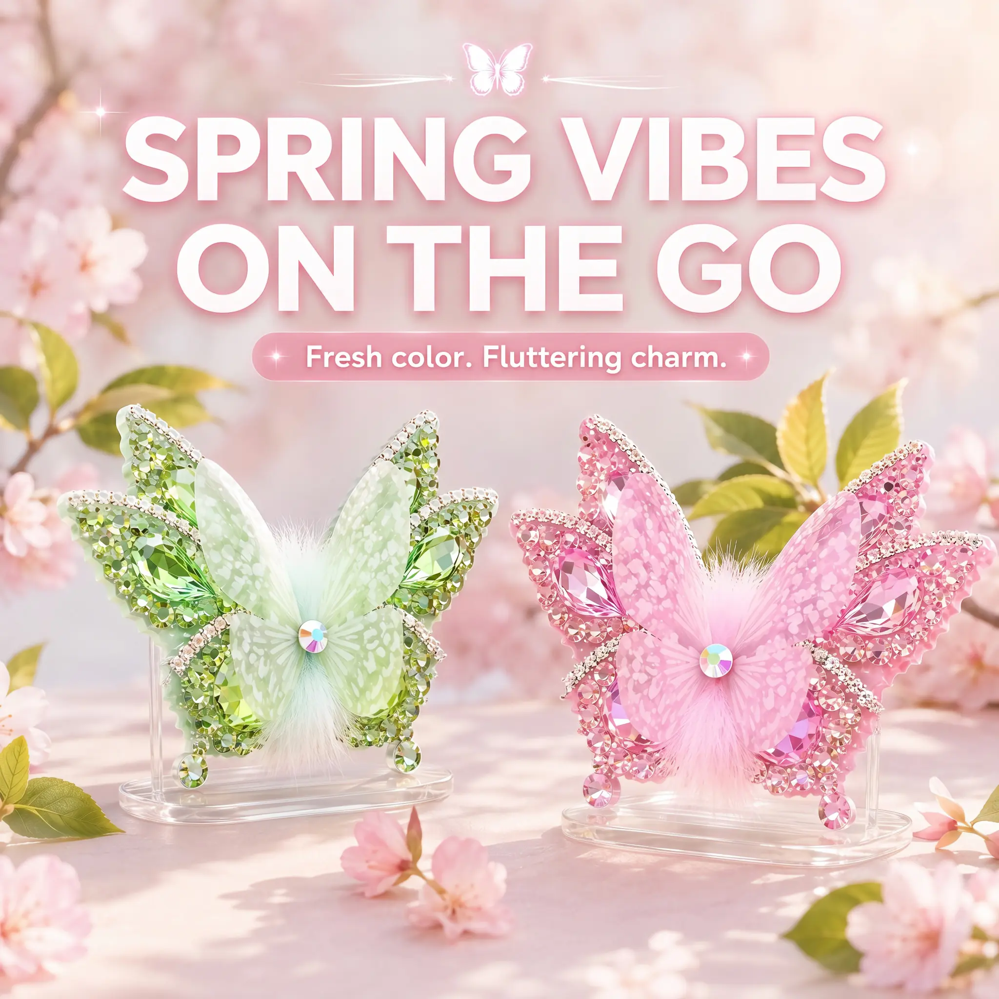 4Pcs Flying Butterfly Car Accessories, Cute Moving Wings 3D Butterfly Hairpins Glitter Rhinestones Barrettes Hair Accessories for Fairytale Garden, Eco Bottle DIY Projects, Birthday Cakes, Home/Office Decoration