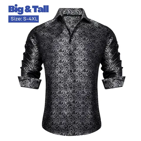 AILISUS Men's Plus Size Oversize Floral Jacquard Paisley Button Shirt - Black/Gray, Business Casual Work Wear, Ideal for Dances, Graduation, Show, Party Wear, Gifting Option