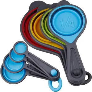 Measuring Cups and Spoons set, Collapsible Measuring Cups, 8 count Measuring Cups&Spoons Set, Engraved Metric &  Markings for Liquid&Dry Measuring, Space Saving,  Colorful