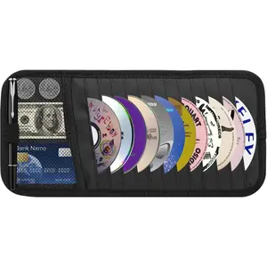 CD Visor Holder for , Large Capacity CD & DVD Visor Case,  Visor Storage Organizer with 12 Disc Sleeves, 1 Mesh Pocket 1 Pen Holder and & Elastic Band (Black)