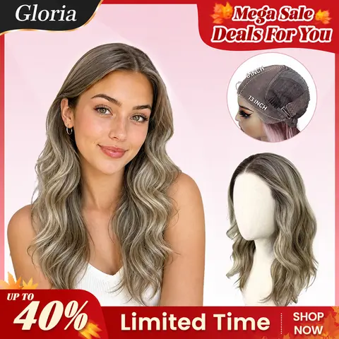 Gloria Synthetic Lace Front Wig for Women, Rose Silver Champagne Blonde Apricot Salt Pepper Highlights, Shoulder-Length Wavys, Scandi Hairline, Premium Futura Heat-Resistant Fiber, Beginner-Friendly, for Party Halloween Use
