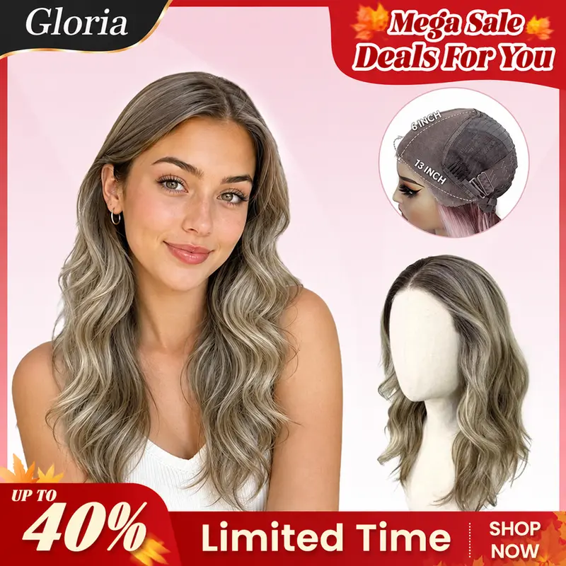Gloria Synthetic Lace Front Wig for Women, Rose Silver Champagne Blonde Apricot Salt Pepper Highlights, Shoulder-Length Wavys, Scandi Hairline, Premium Futura Heat-Resistant Fiber, Beginner-Friendly, for Party Halloween Use