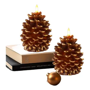 Homemory 2 Pcs Flameless Pine Cone Candle, LED Candles with 6H Timer, Real Wax Battery Operated Candles for Fireplace Decor, Holiday Indoor Decoration
