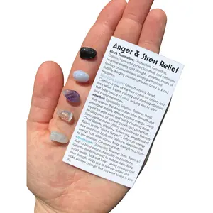 Anger & Stress Relief Stone Set (Small Chips) - Clear Quartz, Aquamarine, Amethyst, Black Tourmaline, Blue Lace Agate
