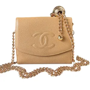 Pre-owned CHANEL Leather Small Leather Goods Biege Caviar Timeless Compact Wallet
