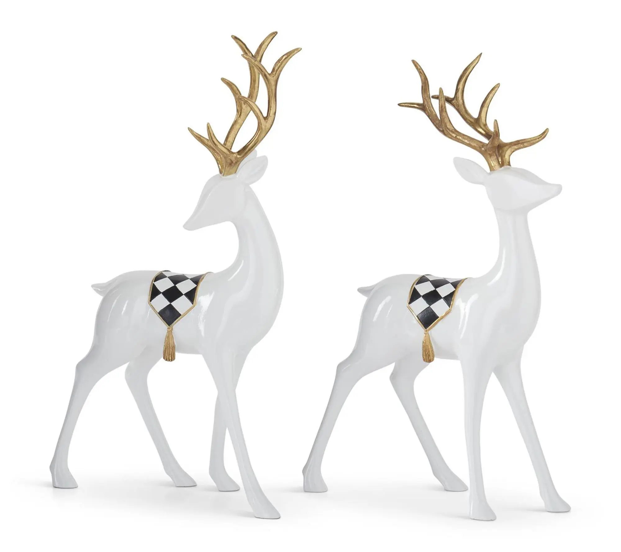 RC Home Decor -Elegant White,Black & Gold Reindeer Figurine Set