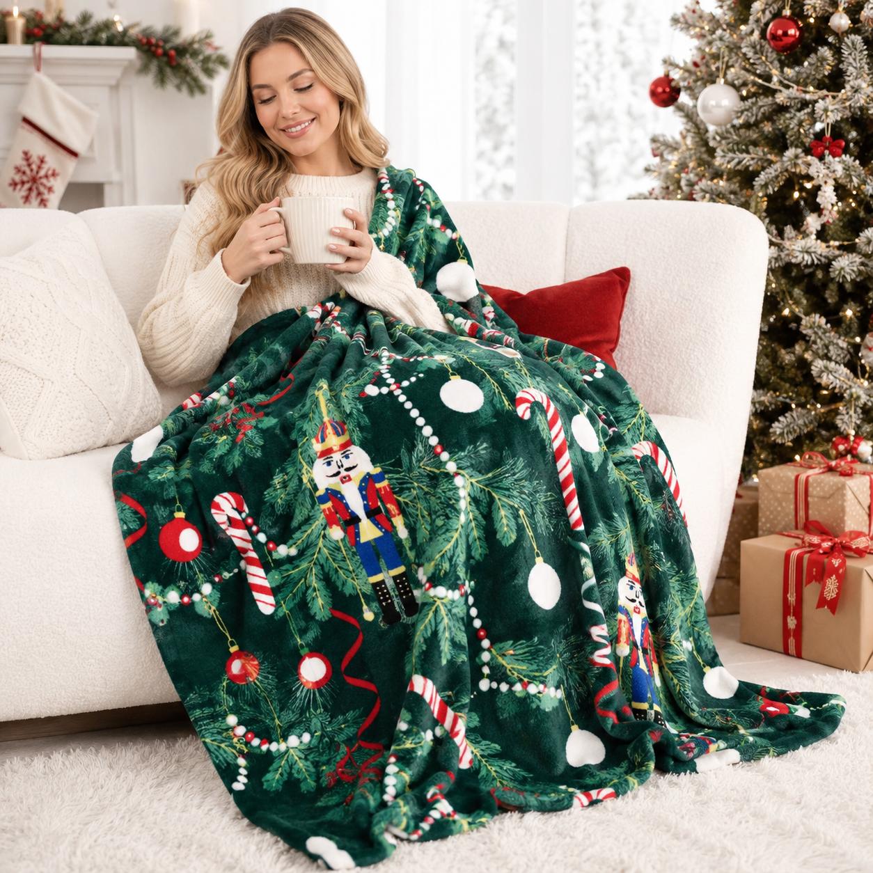 Kringle Express Holiday Soft Flannel Throw Blanket, Oversized Christmas Printed Artwork for Bedroom Sofa and Winter Lounge Decor, Lightweight Bed Throw for Movie Night, Christmas Gift for Families and Festive Home Decor Fans