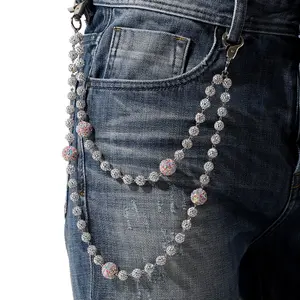 High-end men's pants chain clay diamond ball fashion hip-hop waist chain handmade body chain jeans chain beaded round belly button ring jewelry